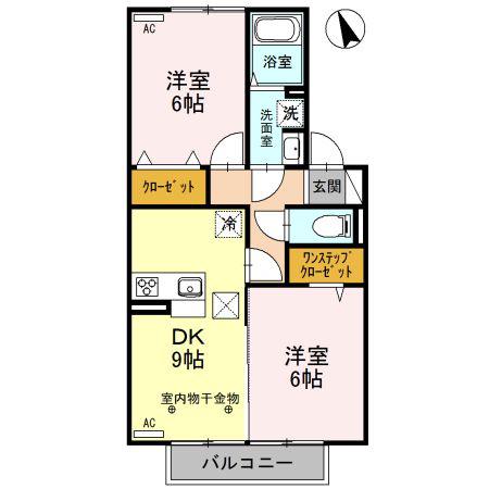 ダイヤモンドB(2DK/1階)の間取り写真