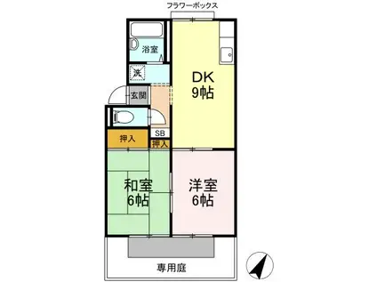 プレジール周船寺II A棟(2LDK/1階)の間取り写真