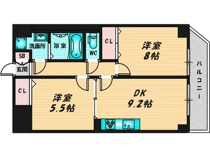 リアライズ今里南(2DK/6階)の間取り写真
