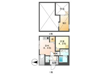 スカイキャッスルII(1DK/2階)の間取り写真