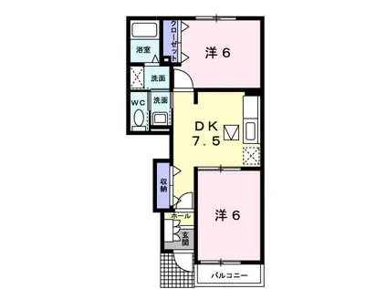 YSコート壱番館 II(2DK/1階)の間取り写真