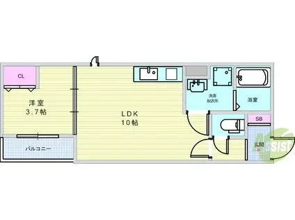 AGR 石橋(1LDK/3階)の間取り写真