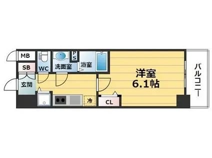 ポルト・ボヌール梅田ウエスト(1K/6階)の間取り写真