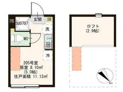ハーモニーテラス宮本町IV(ワンルーム/2階)の間取り写真
