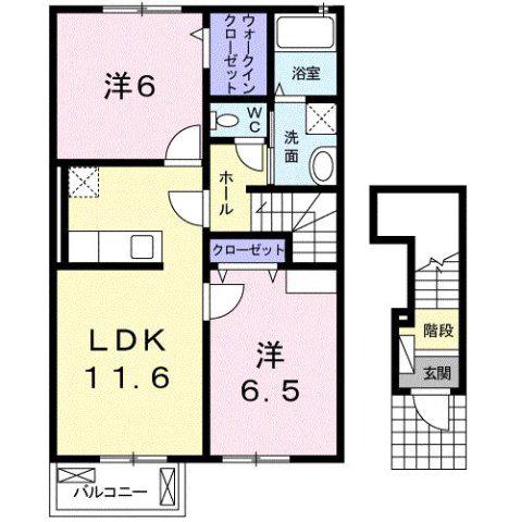 カーサ 絆(2LDK/2階)の間取り写真