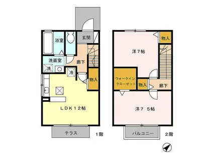 サンクスもえぎB(2LDK/1階)の間取り写真