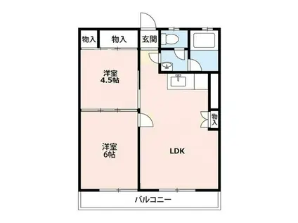 グローリオ石和(2LDK/4階)の間取り写真