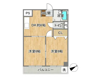 皆川スカイハイツ(2DK/5階)の間取り写真