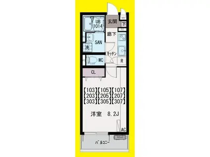 イクシオ笠間II(1K/3階)の間取り写真