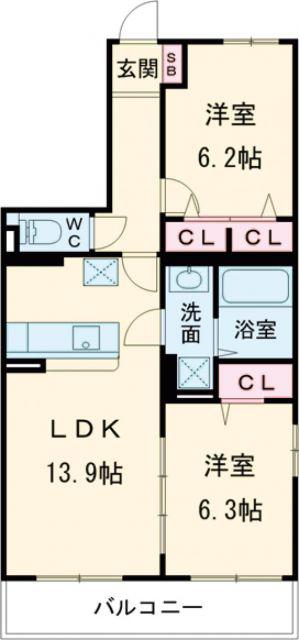 GRAN GRACE久留米南II(2LDK/1階)の間取り写真