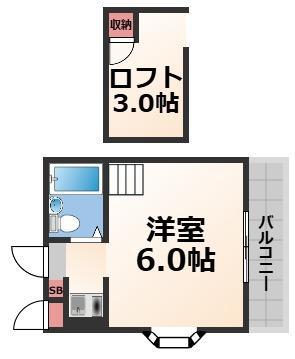 スリーテンロフト(1K/3階)の間取り写真