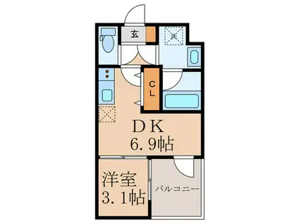 VINA山科ウエスト(1DK/1階)の間取り写真