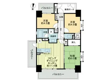 ライオンズマンション本川越駅前(3LDK/9階)の間取り写真