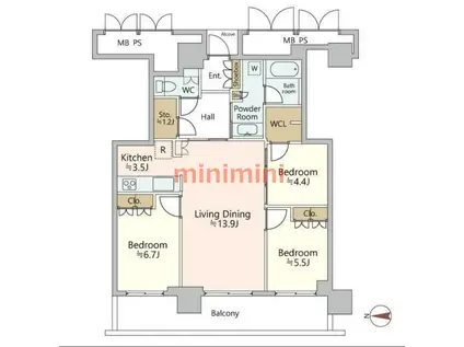 ジオタワー高槻ミューズガーデン(3LDK/27階)の間取り写真