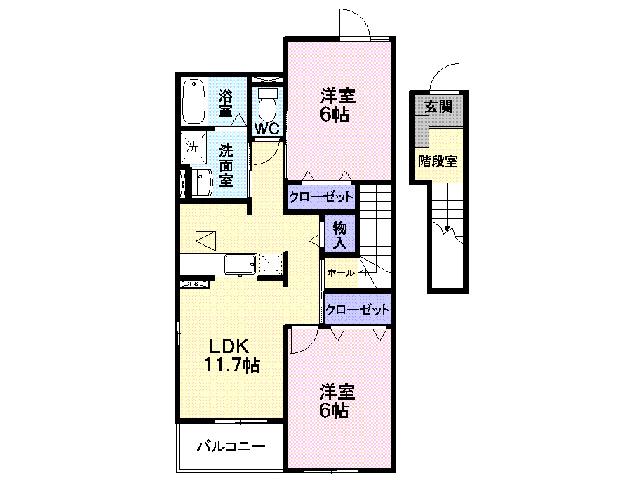 カルチェ・ド・モエI(2LDK/2階)の間取り写真