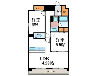 パラドールY(2LDK/8階)の間取り写真