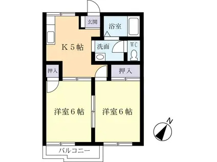 JR常磐線 ひたち野うしく駅 徒歩57分 2階建 築34年(2DK/1階)の間取り写真