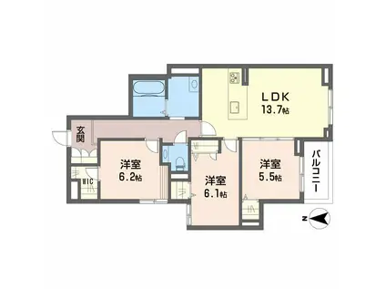 シャーメゾンステージ古川西 B棟(3LDK/2階)の間取り写真