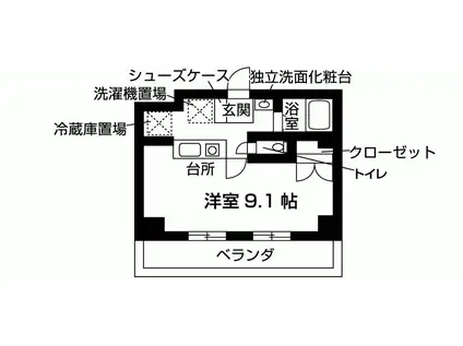 カラーブリア(1K/5階)の間取り写真