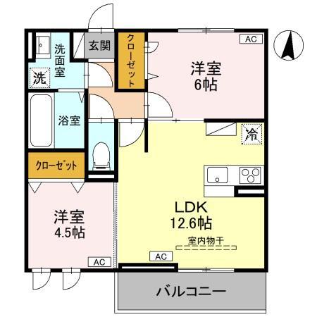 ユートリIII(2LDK/2階)の間取り写真