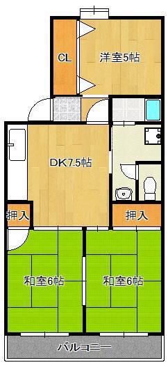 島名第五コーポ(3DK/3階)の間取り写真