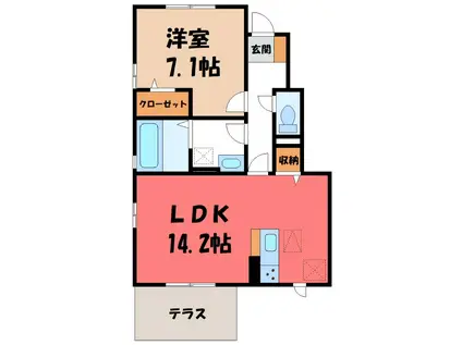 ロータスA(1LDK/1階)の間取り写真