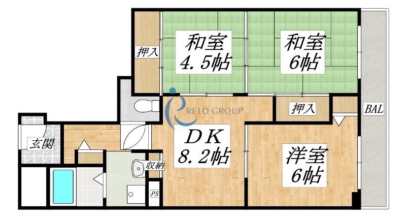 ユニハイム平野北(3DK/6階)の間取り写真