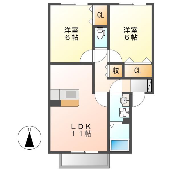レクスト上野(2LDK/2階)の間取り写真