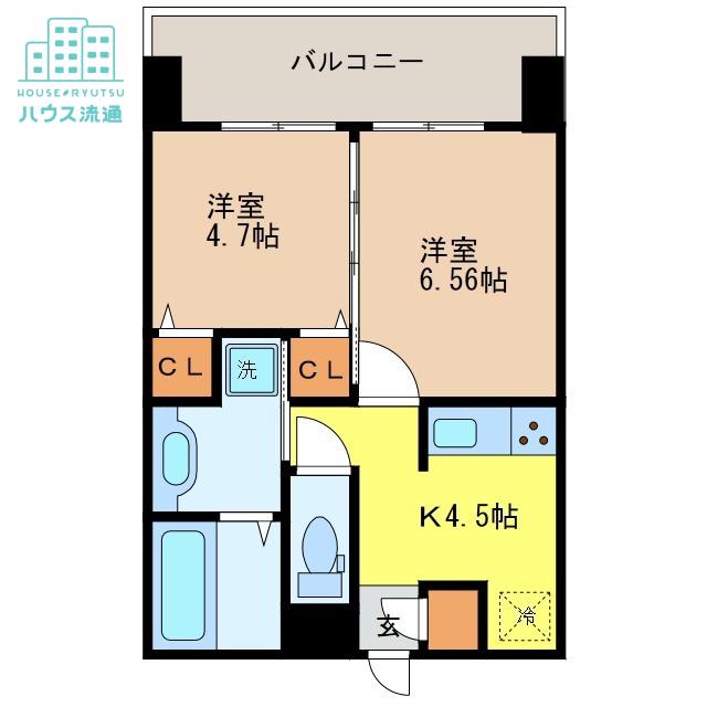 フェリーチェ梅香崎(2K/4階)の間取り写真