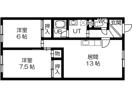 ニューフラワーコーポ(2LDK/2階)の間取り写真