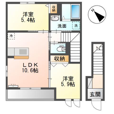 ボンヌール(2LDK/2階)の間取り写真