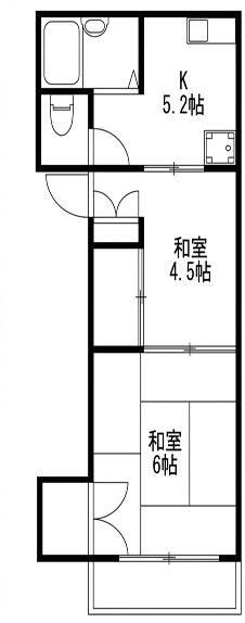 第6三上コーポ(2K/2階)の間取り写真