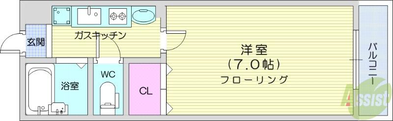 スカイヒルズ台原(1K/3階)の間取り写真
