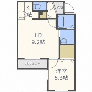 ラフレーズ美園(1LDK/1階)の間取り写真