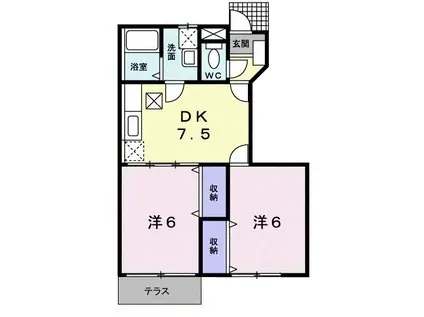 ジョリフルール(2DK/1階)の間取り写真