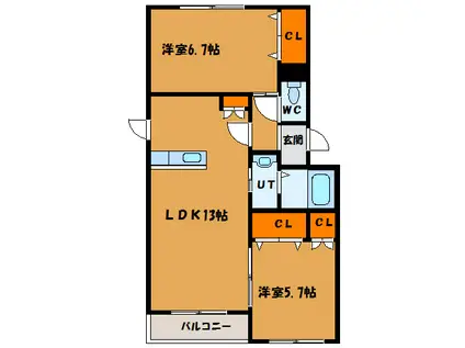 レジデンスプリンシパル(2LDK/1階)の間取り写真