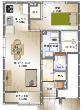 JR山陽本線 寺家駅 徒歩7分 2階建 築3年(1LDK/1階)の間取り写真