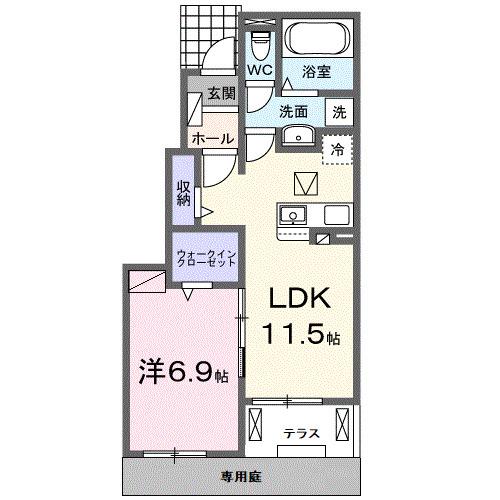 エクシード・ヴィラ津屋崎II(1LDK/1階)の間取り写真