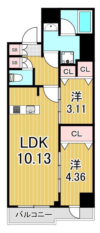 S-RESIDENCE綾瀬RIVIE(2LDK/8階)の間取り写真