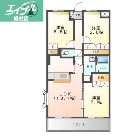 カシェット(3LDK/2階)の間取り写真