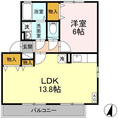 ソレイユ岩戸(1LDK/2階)の間取り写真