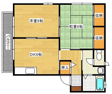 グリーンビレッジIII番館(2DK/2階)の間取り写真