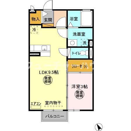 メゾン グラフォートD棟(1LDK/2階)の間取り写真