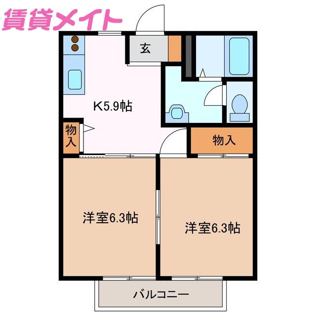 ルミエール777 C棟(2DK/2階)の間取り写真