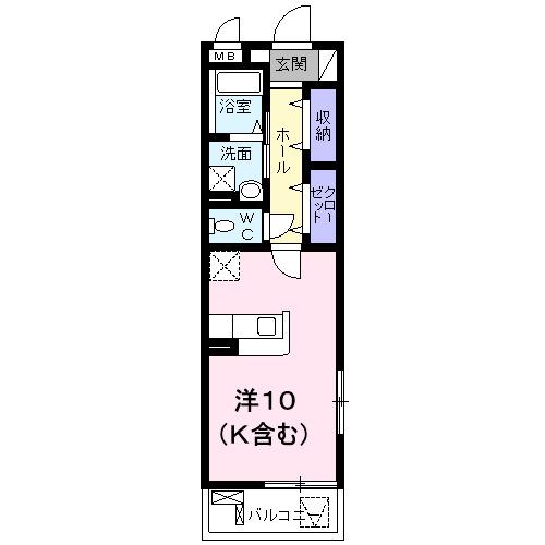 ルクレイル西桜(ワンルーム/2階)の間取り写真