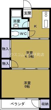 地下鉄中央線 朝潮橋駅 徒歩5分 5階建 築58年(2K/1階)の間取り写真