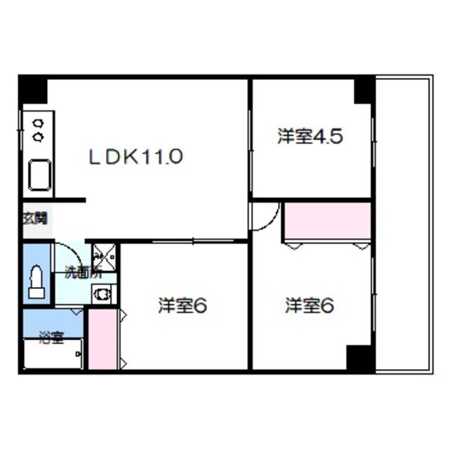 グローハイツ瓜破(3LDK/4階)の間取り写真