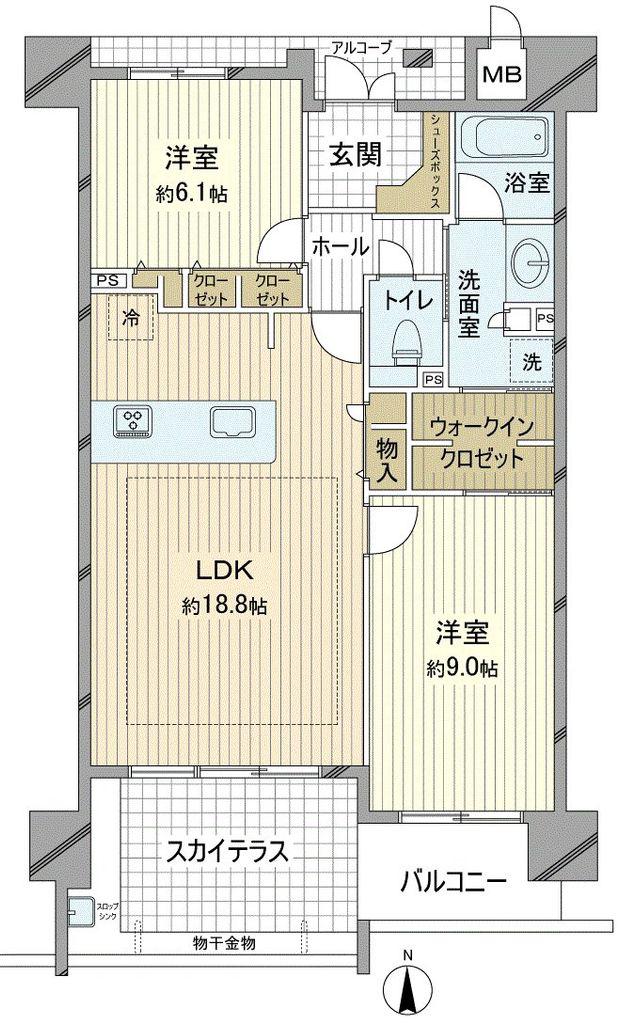 ロイヤルガーデン桃太郎通(2LDK/4階)の間取り写真