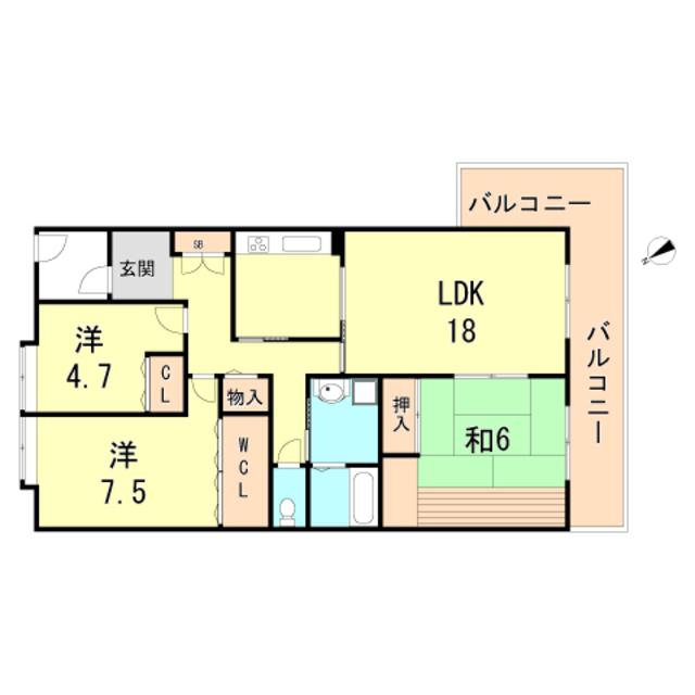 ラメール狩口Ⅲ(3LDK/5階)の間取り写真