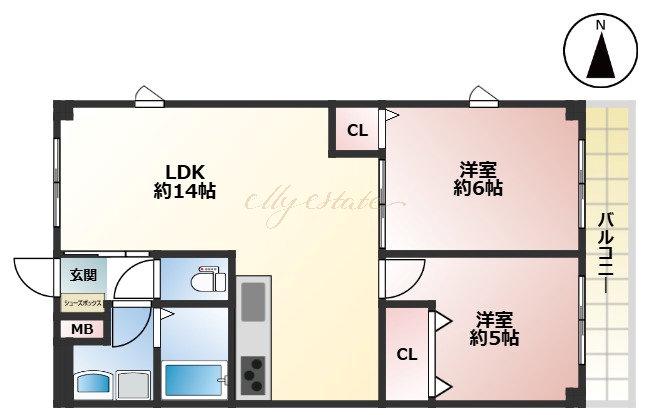 エスポワール(2LDK/2階)の間取り写真